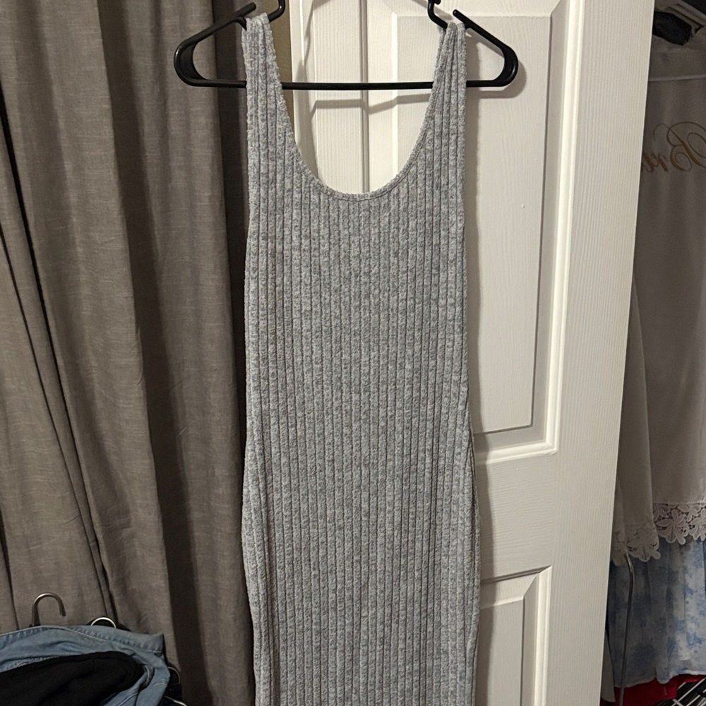 Gray Ribbed Knit Sleeveless Dress